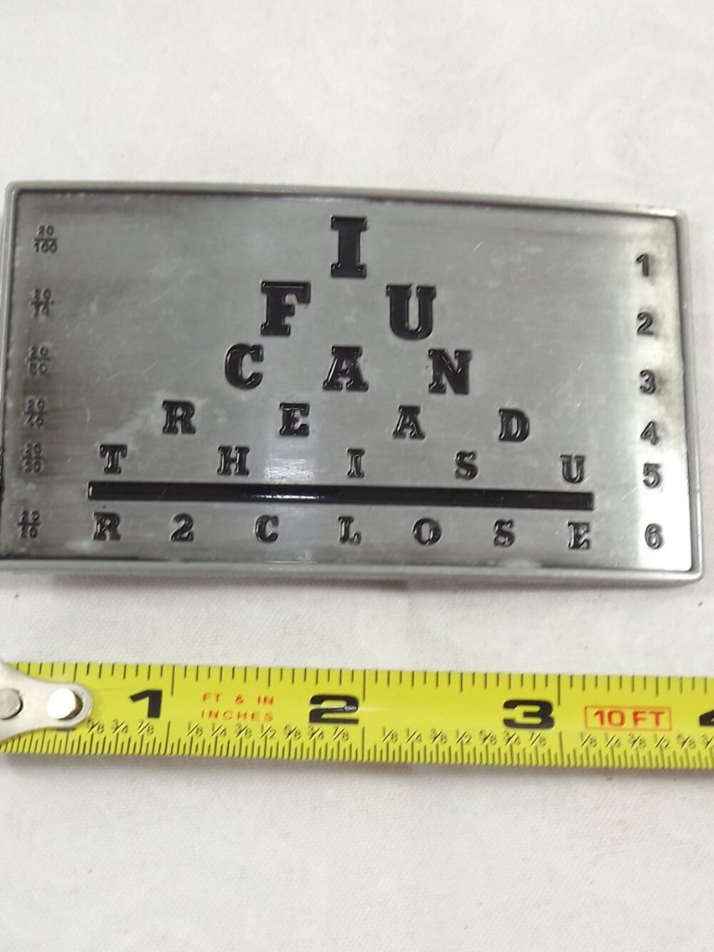 Metal Eye Chart Belt Buckle - Black Lettering on Silver - Picture 2 of 5